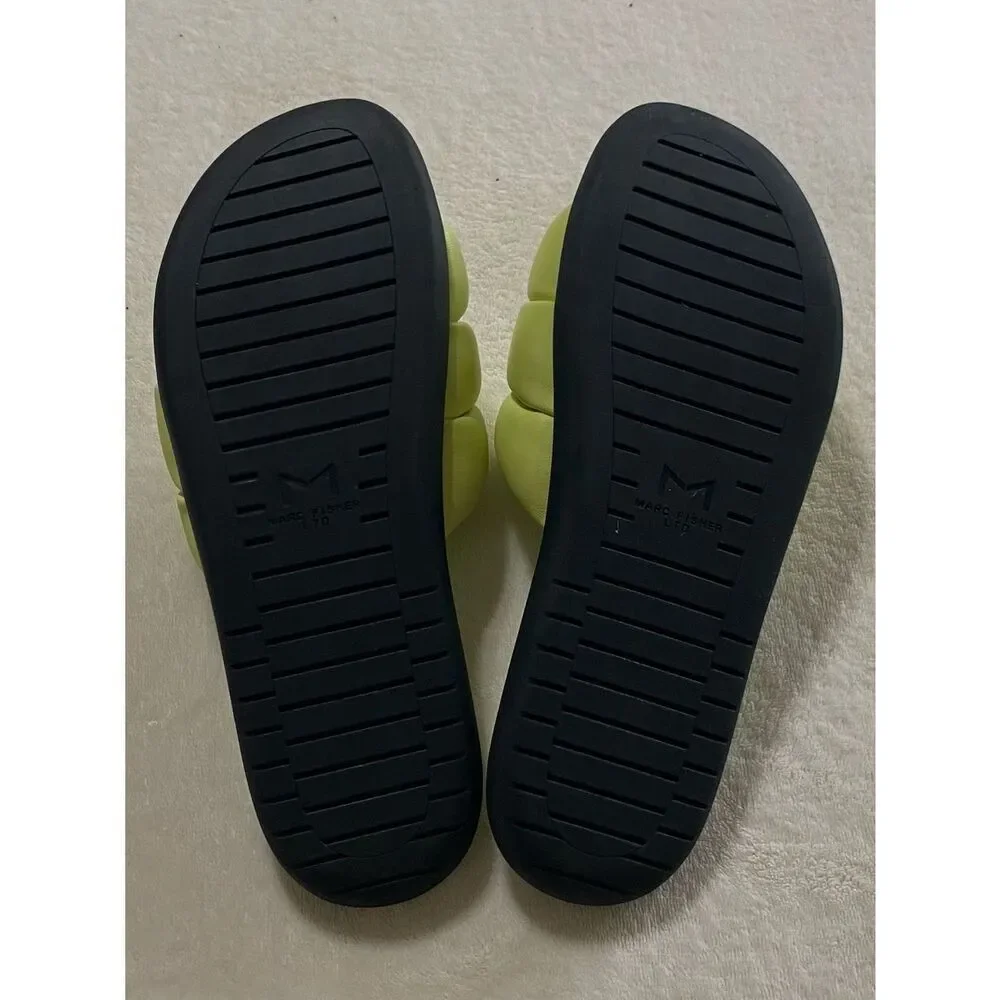 MARC FISHER Sandals NEW Yessy Slides Soft Genuine Leather Citron Green Size 10